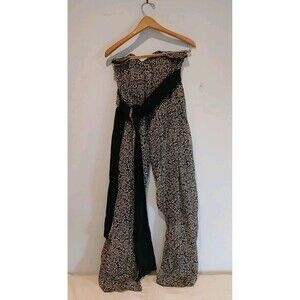 Boho Floral Harem Pants w/ Wide Sash Belt Drop Crotch Festival Yoga Hippie